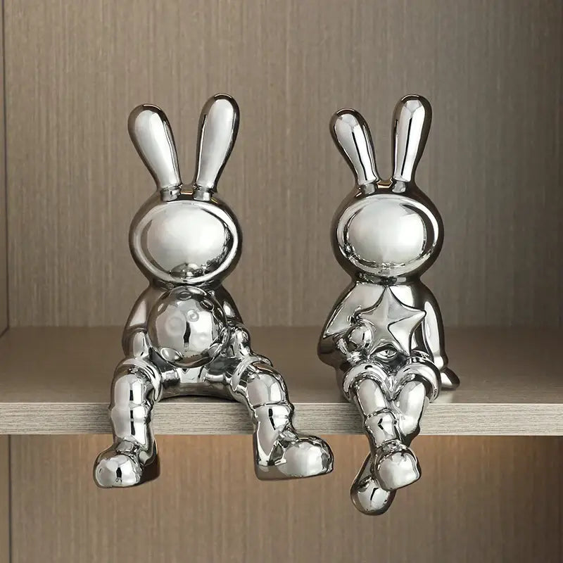 Gold Rabbit Sculpture Set