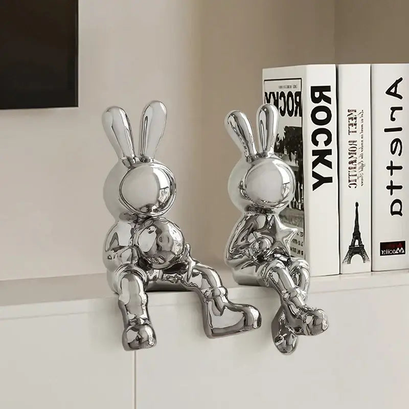 Gold Rabbit Sculpture Set