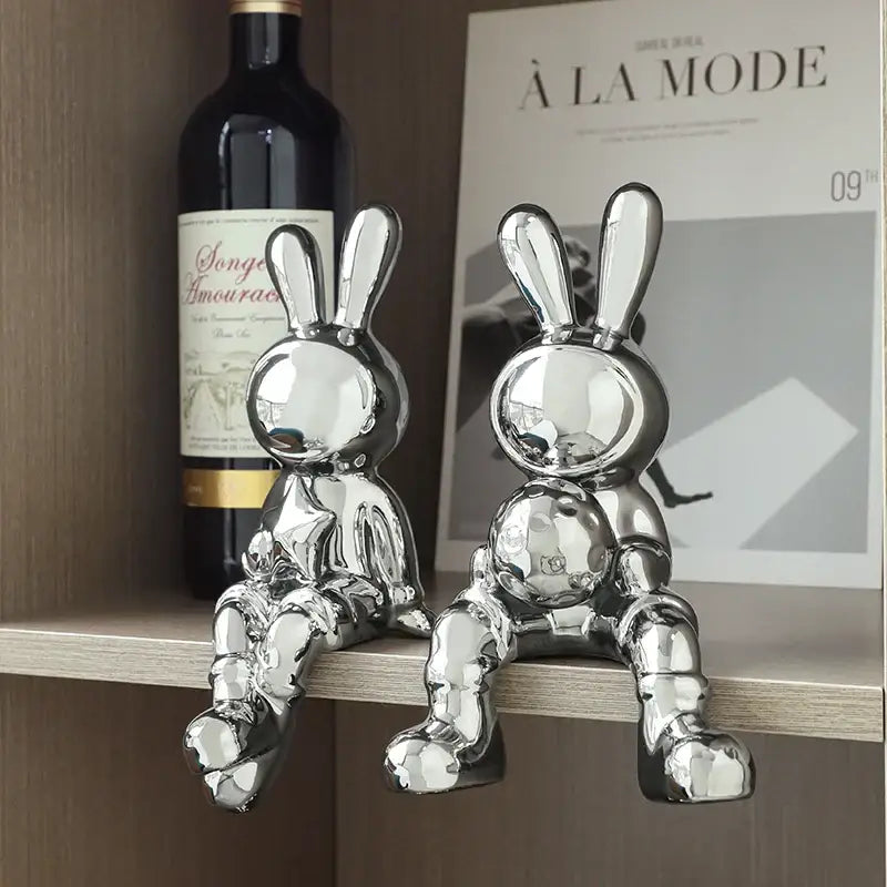 Gold Rabbit Sculpture Set