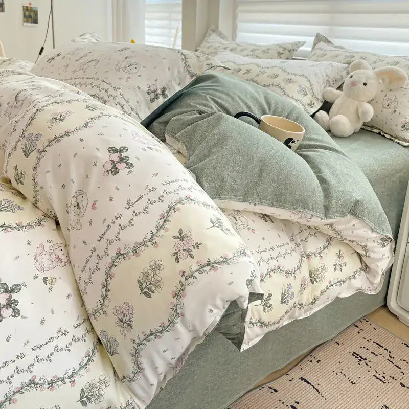 Cream Quilted Bedding Set