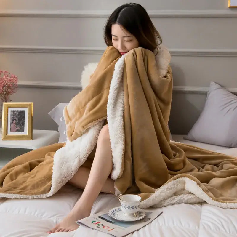 Tan Lambswool Fleece Blanket