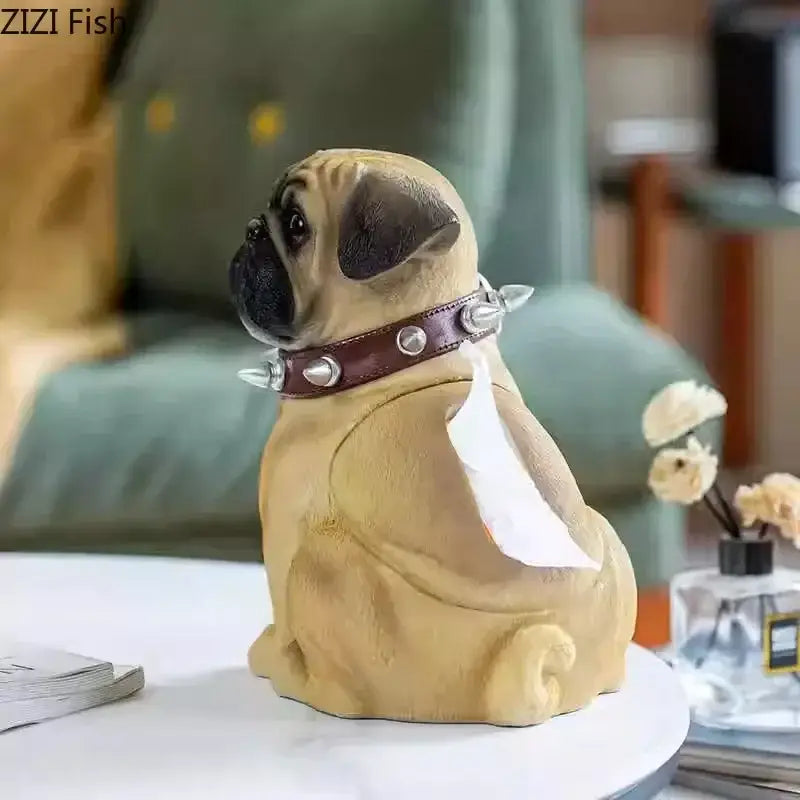 Tan Bulldog Resin Tissue Box