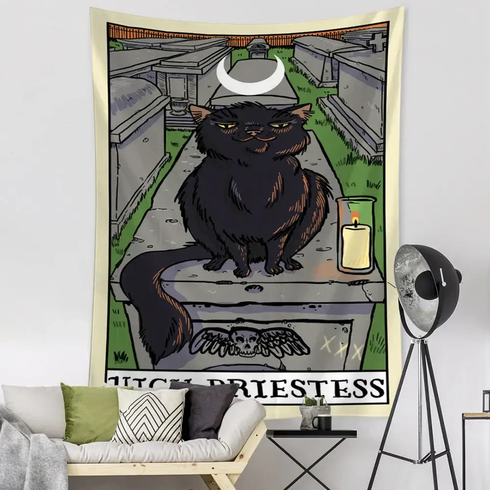 Teal Black Cat Tapestry
