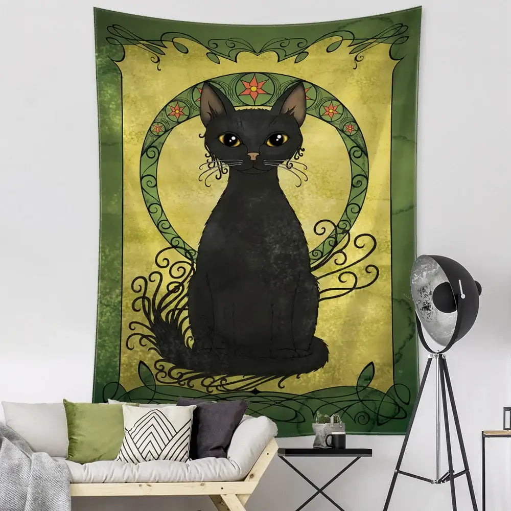 Teal Black Cat Tapestry