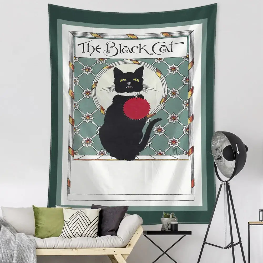 Teal Black Cat Tapestry