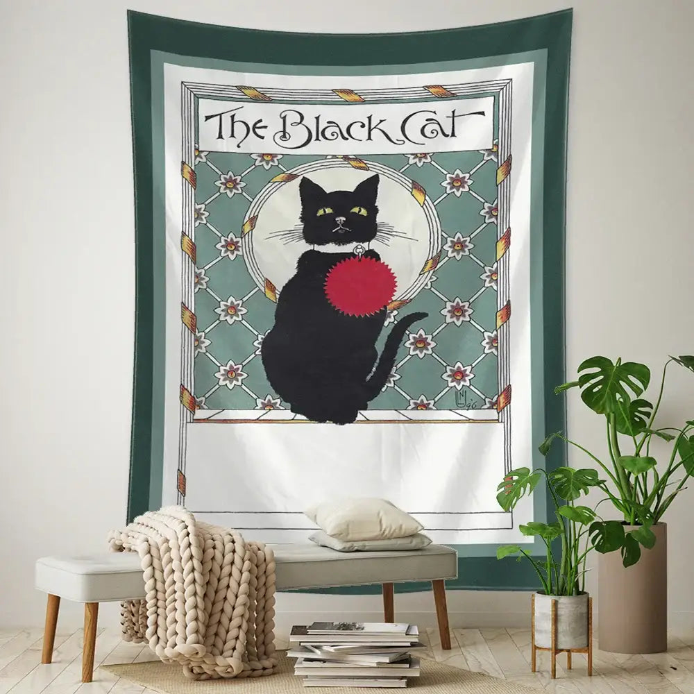 Teal Black Cat Tapestry