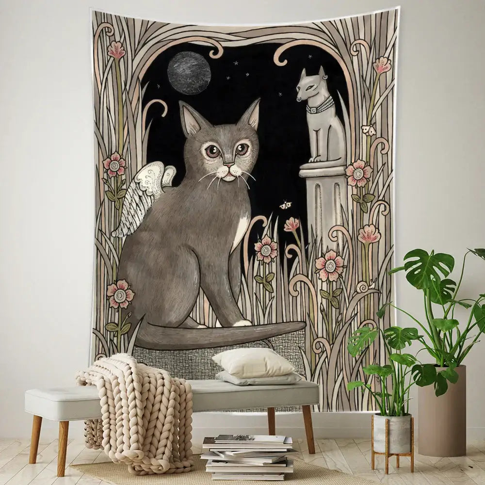 Teal Black Cat Tapestry