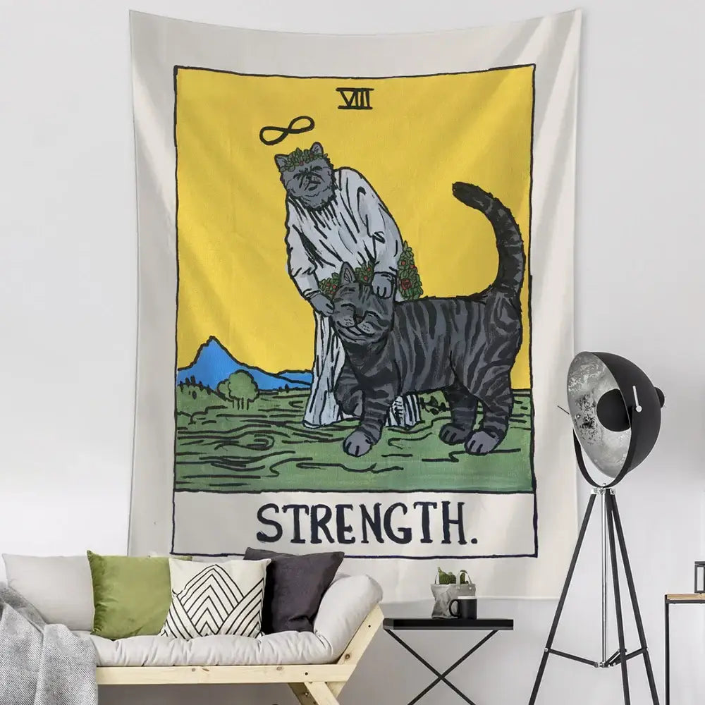Teal Black Cat Tapestry