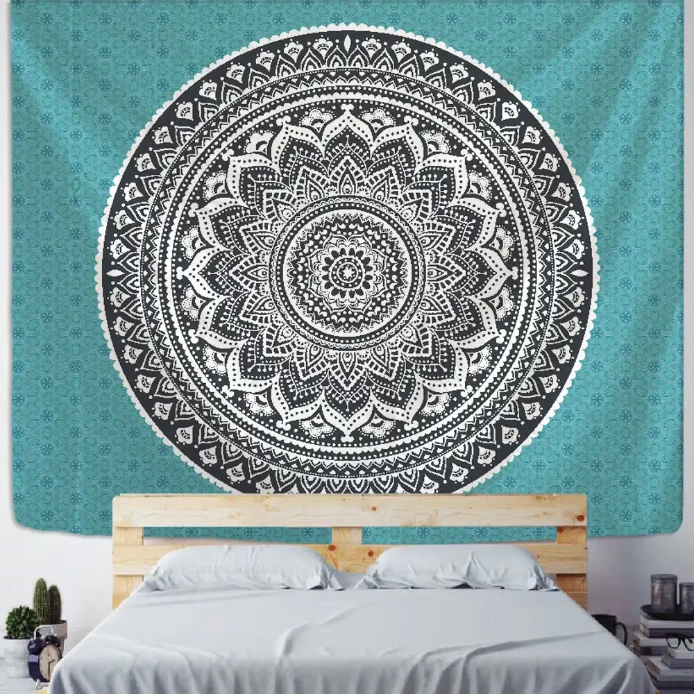 Teal Boho Mandala Tapestry