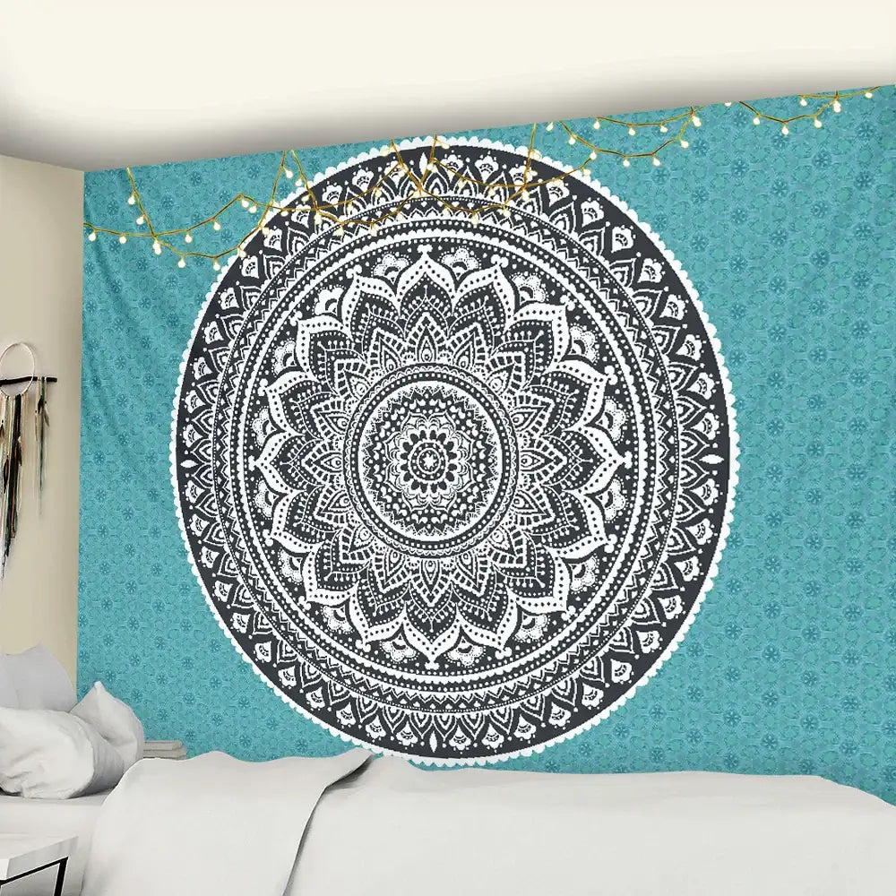 Teal Boho Mandala Tapestry