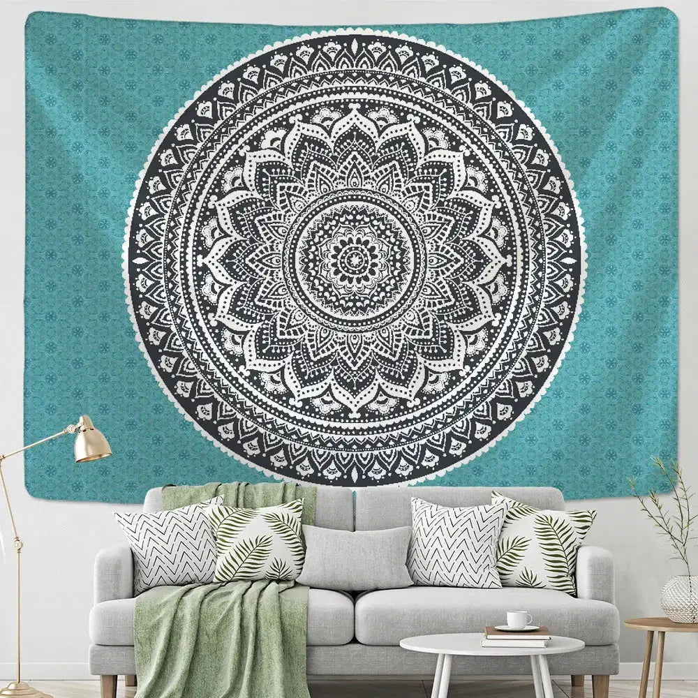 Teal Boho Mandala Tapestry