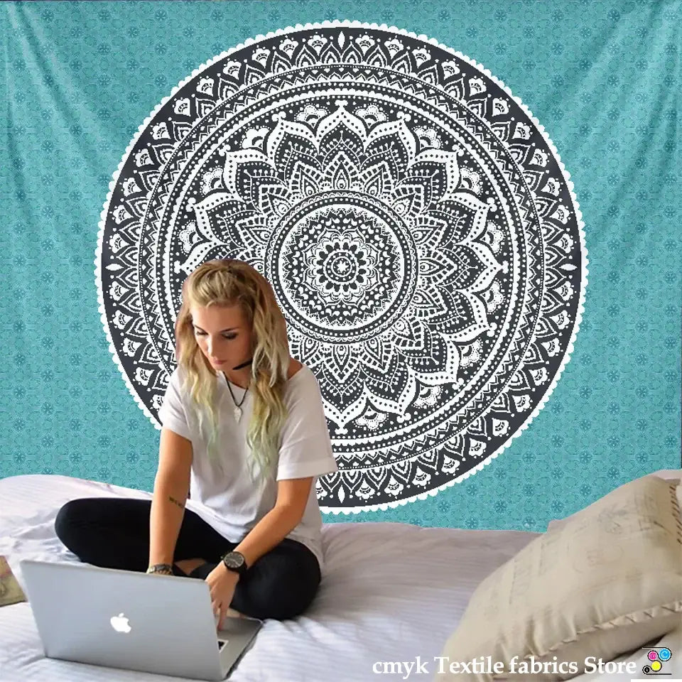 Teal Boho Mandala Tapestry