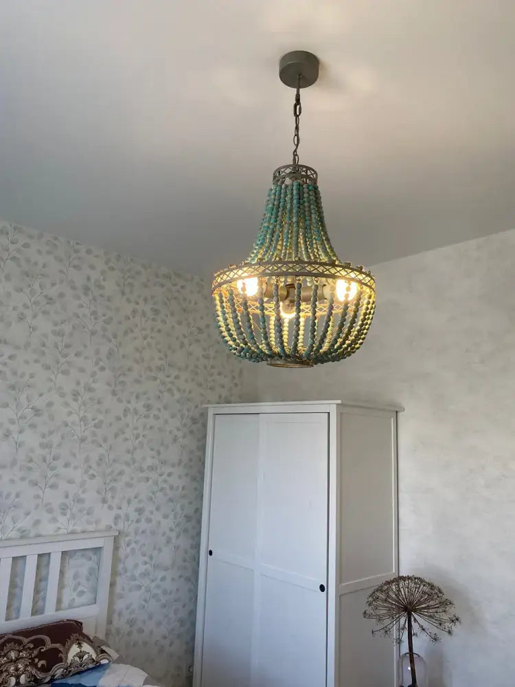 Teal Wood Beads Chandelier