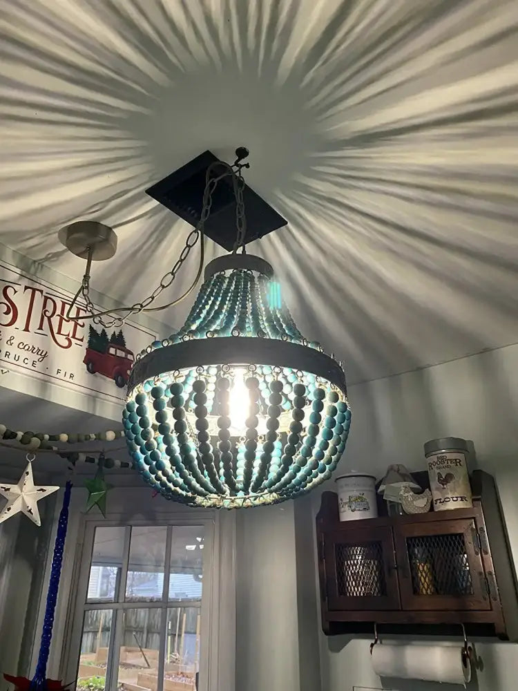 Teal Wood Beads Chandelier