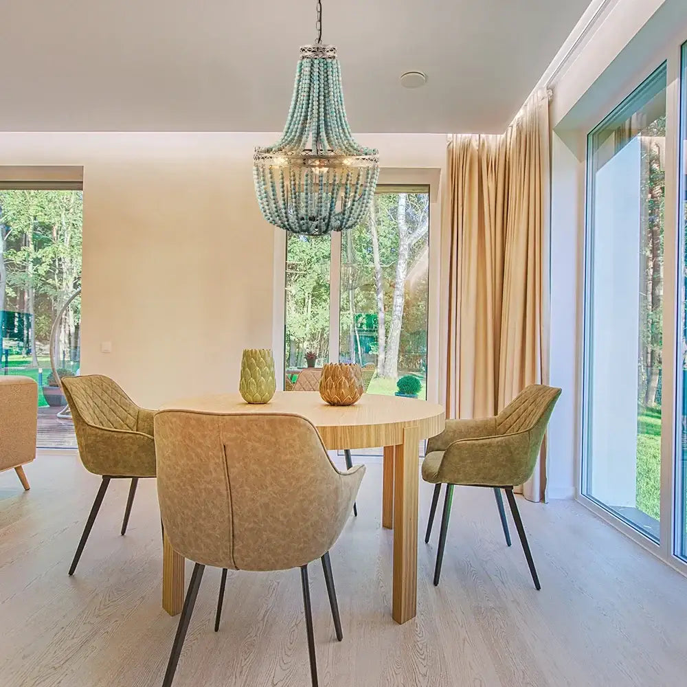 Teal Wood Beads Chandelier