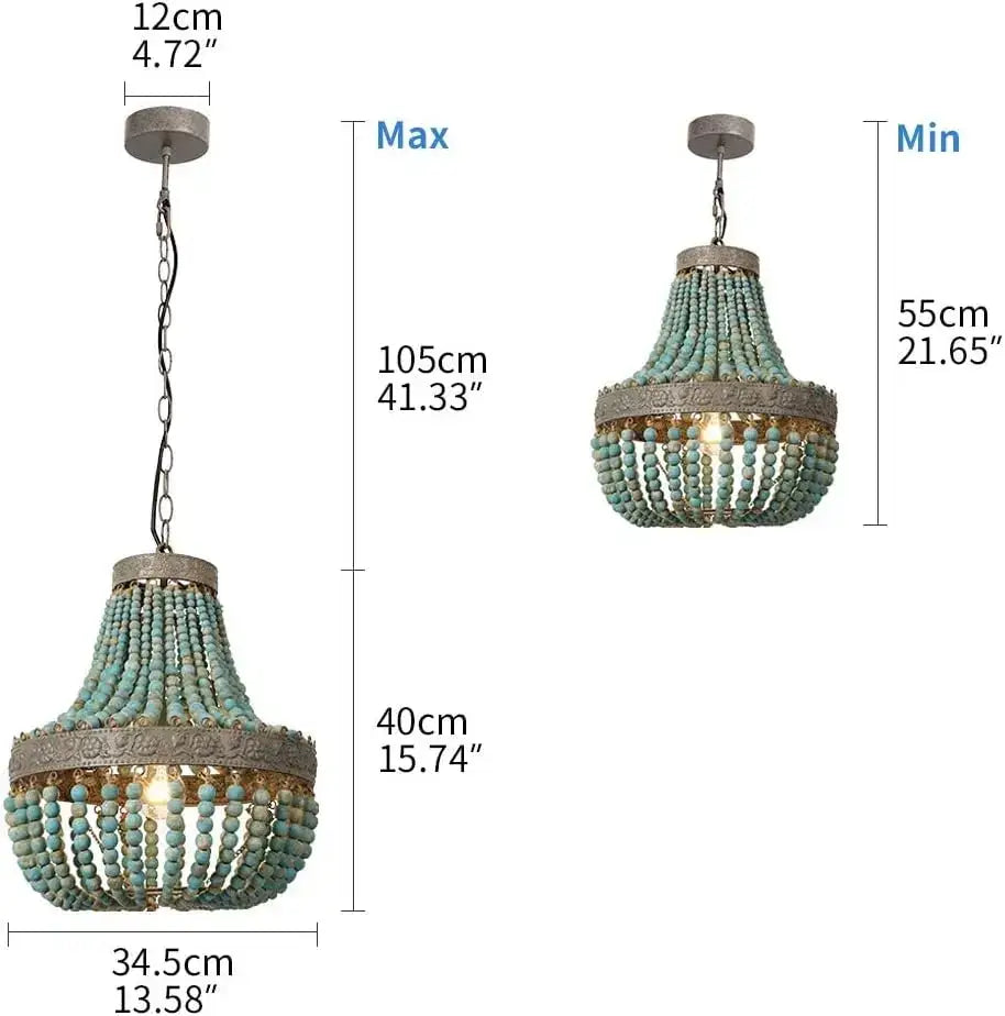 Teal Wood Beads Chandelier
