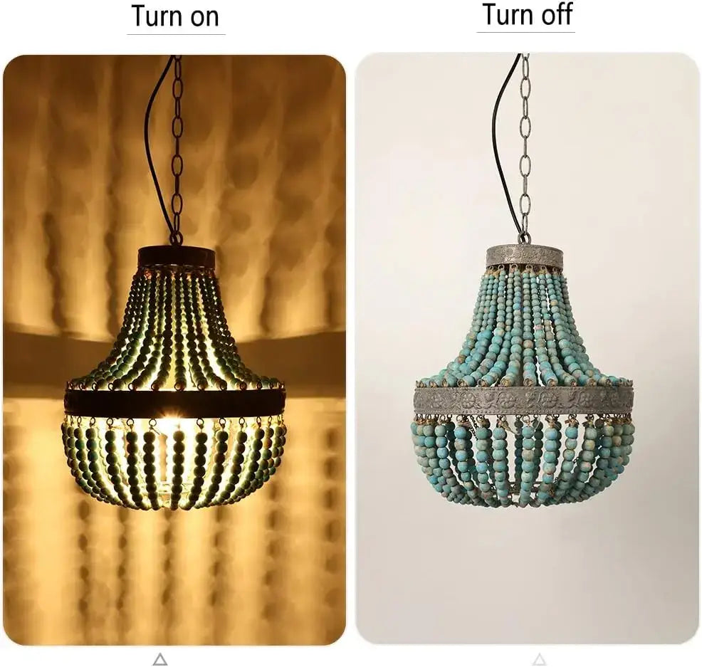Teal Wood Beads Chandelier