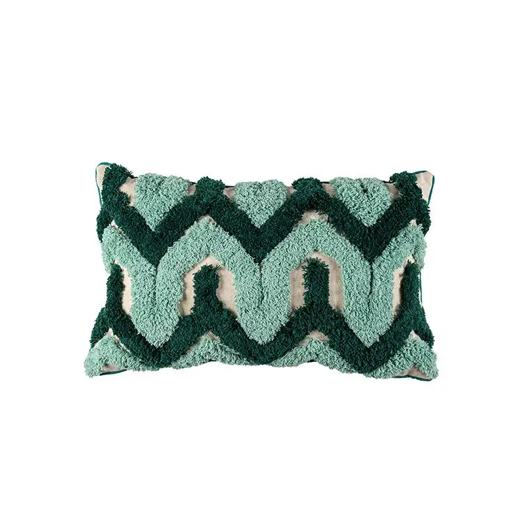 Teal Geometric Tassel Cushion