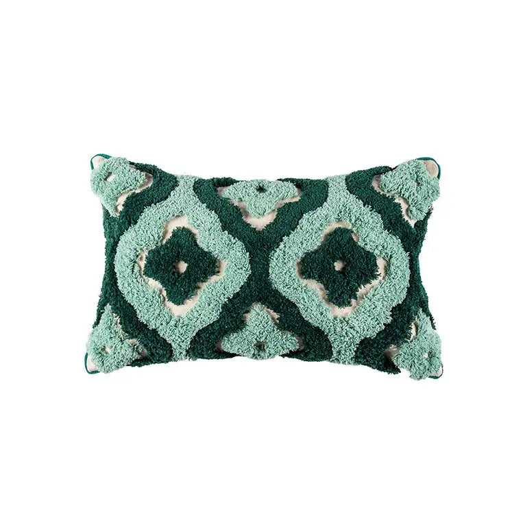 Teal Geometric Tassel Cushion