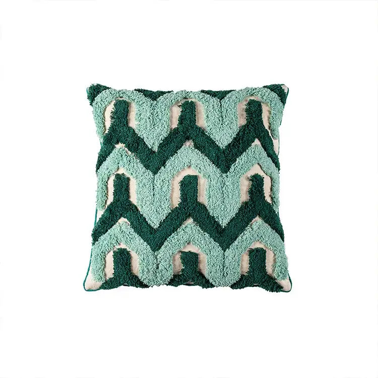 Teal Geometric Tassel Cushion