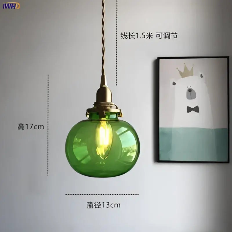 Teal Glass Pendant Light with Brass Hardware