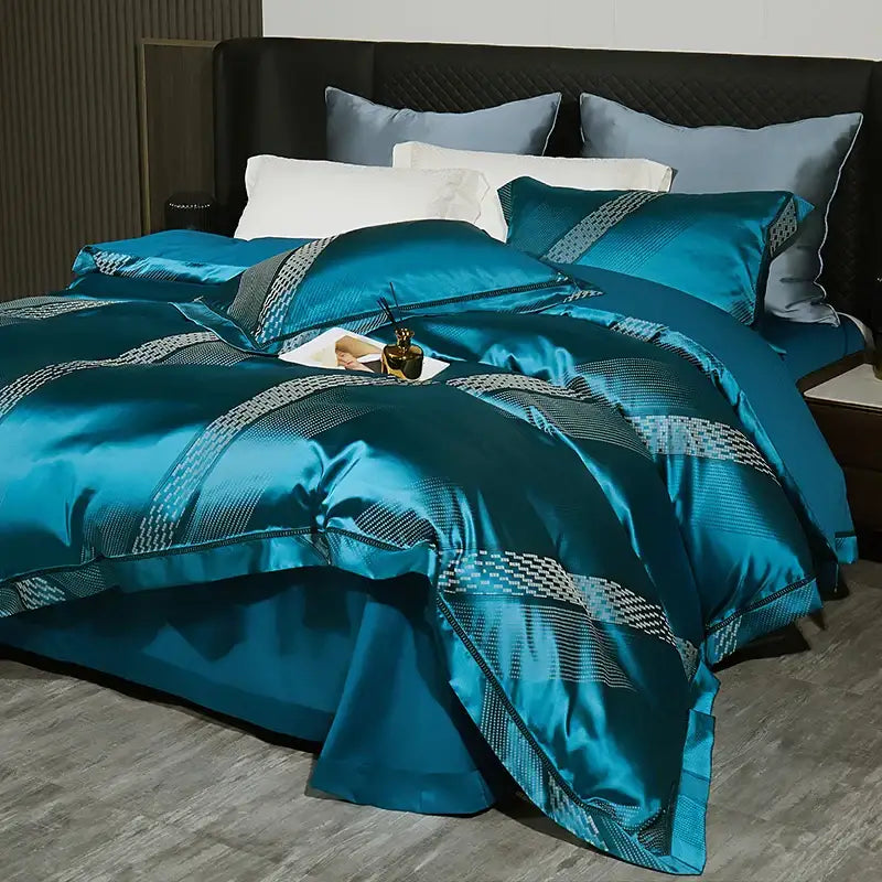 Teal Geometric Cotton Bedding