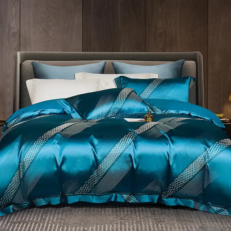 Teal Geometric Cotton Bedding