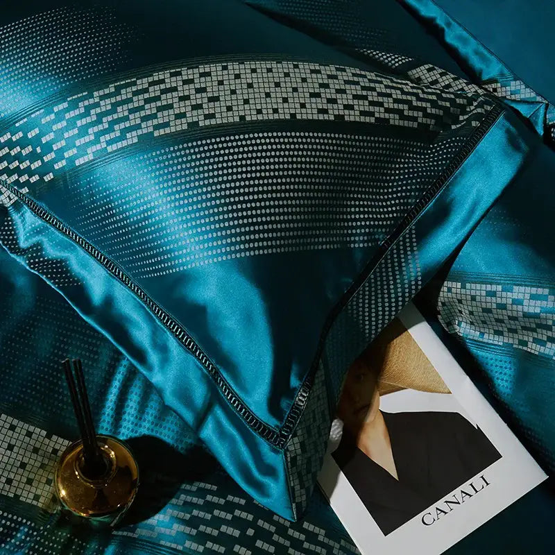 Teal Geometric Cotton Bedding