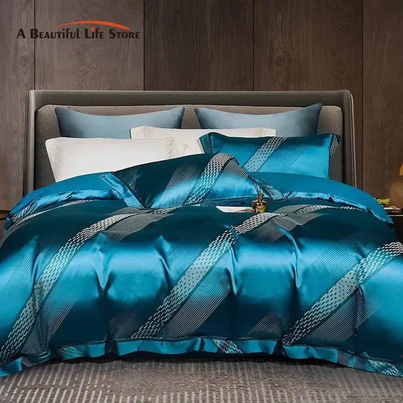 Teal Geometric Cotton Bedding