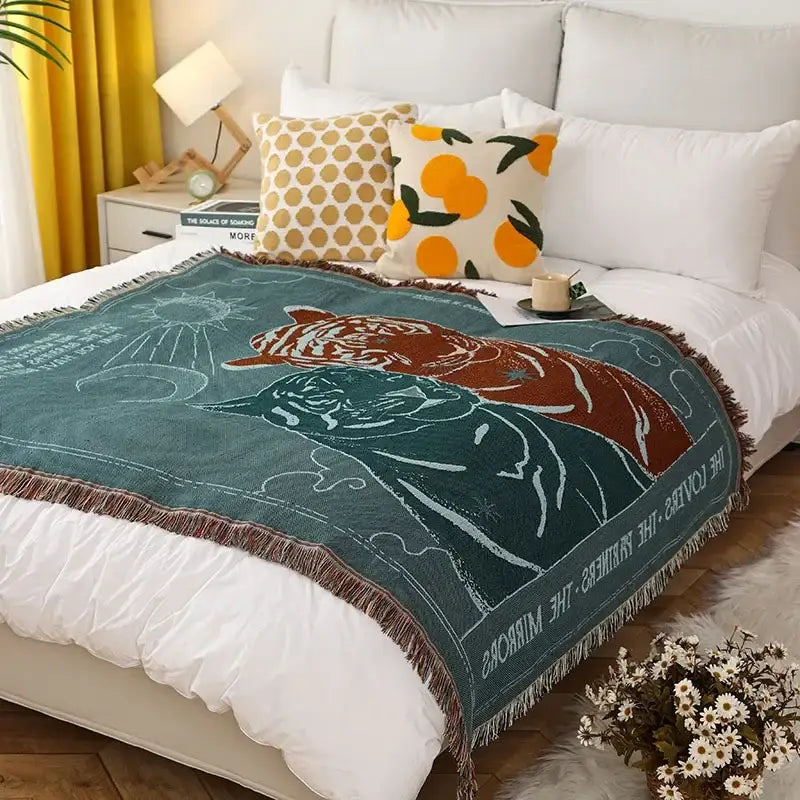 Teal Knitted Sofa Blanket