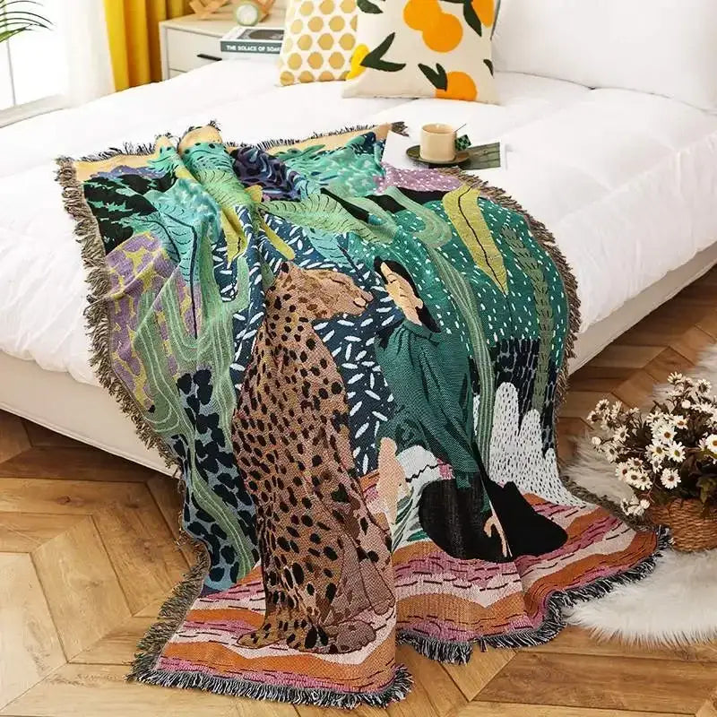 Teal Knitted Sofa Blanket