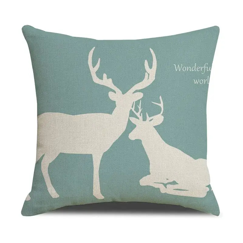 Teal Deer Linen Pillowcase Set
