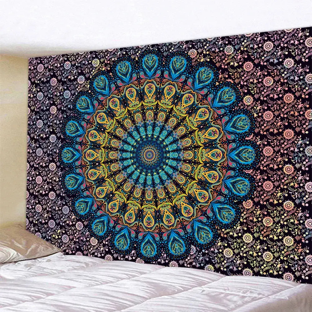 Teal Mandala Wall Tapestry