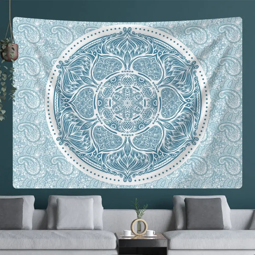 Teal Mandala Wall Tapestry