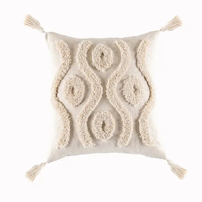 Beige Geometric Tassel Pillow