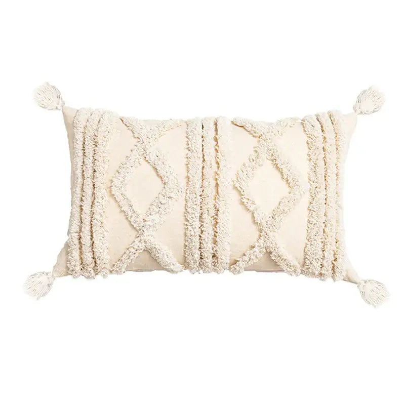 Beige Geometric Tassel Pillow