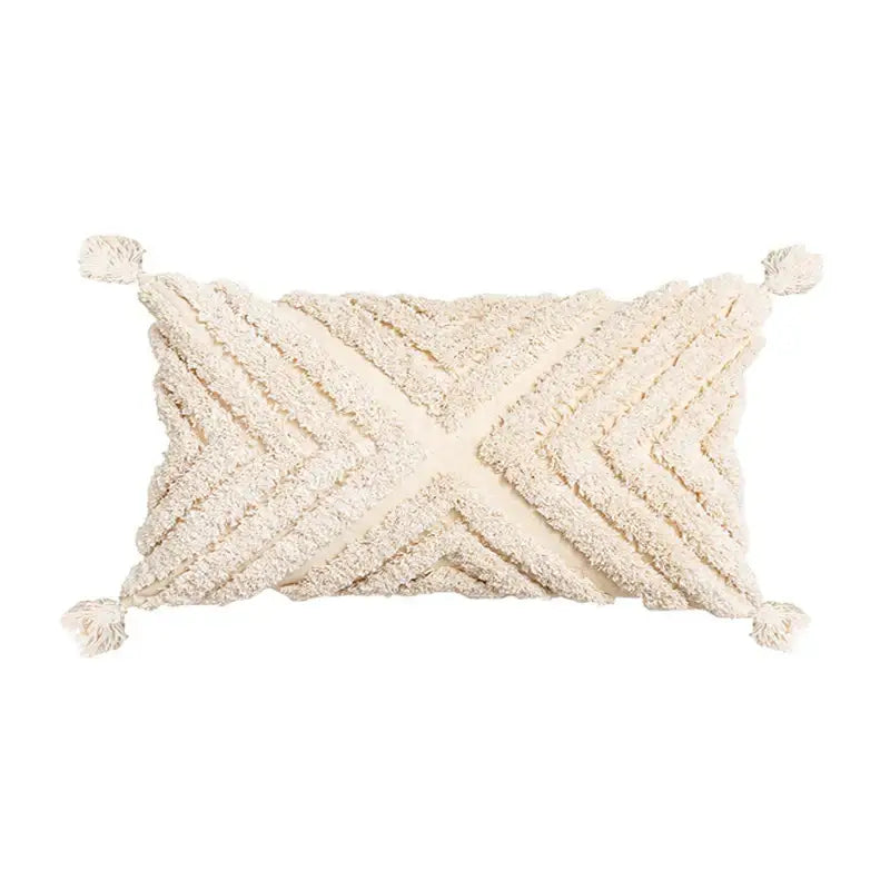 Beige Geometric Tassel Pillow