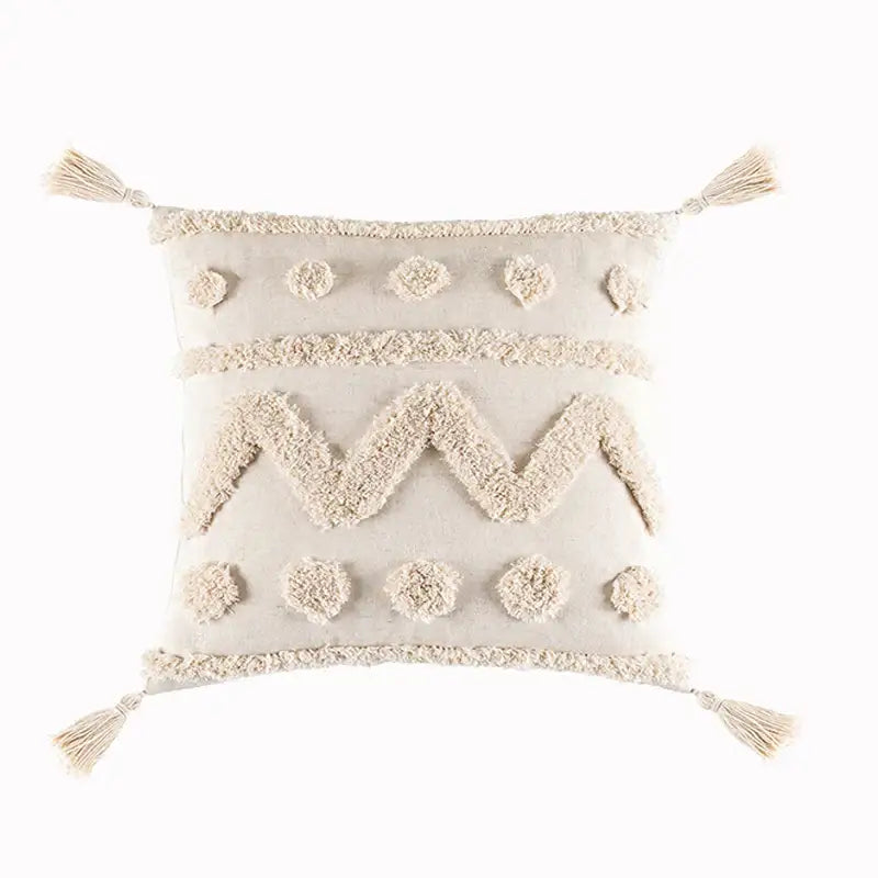 Beige Geometric Tassel Pillow