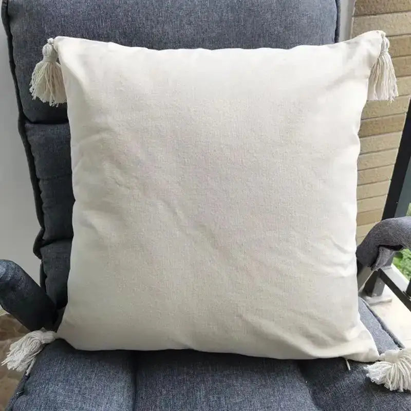 Beige Geometric Tassel Pillow