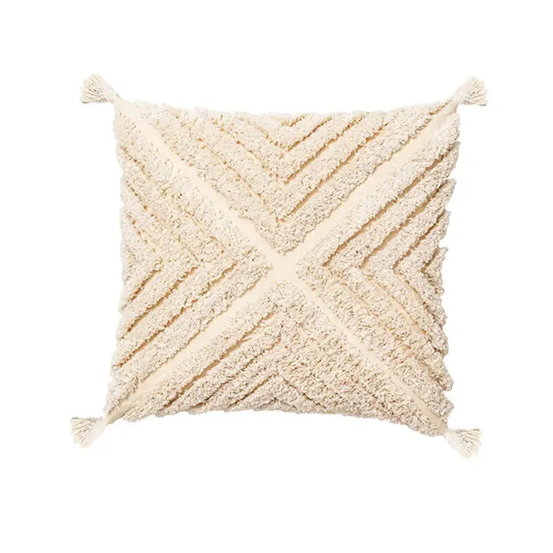 Beige Geometric Tassel Pillow