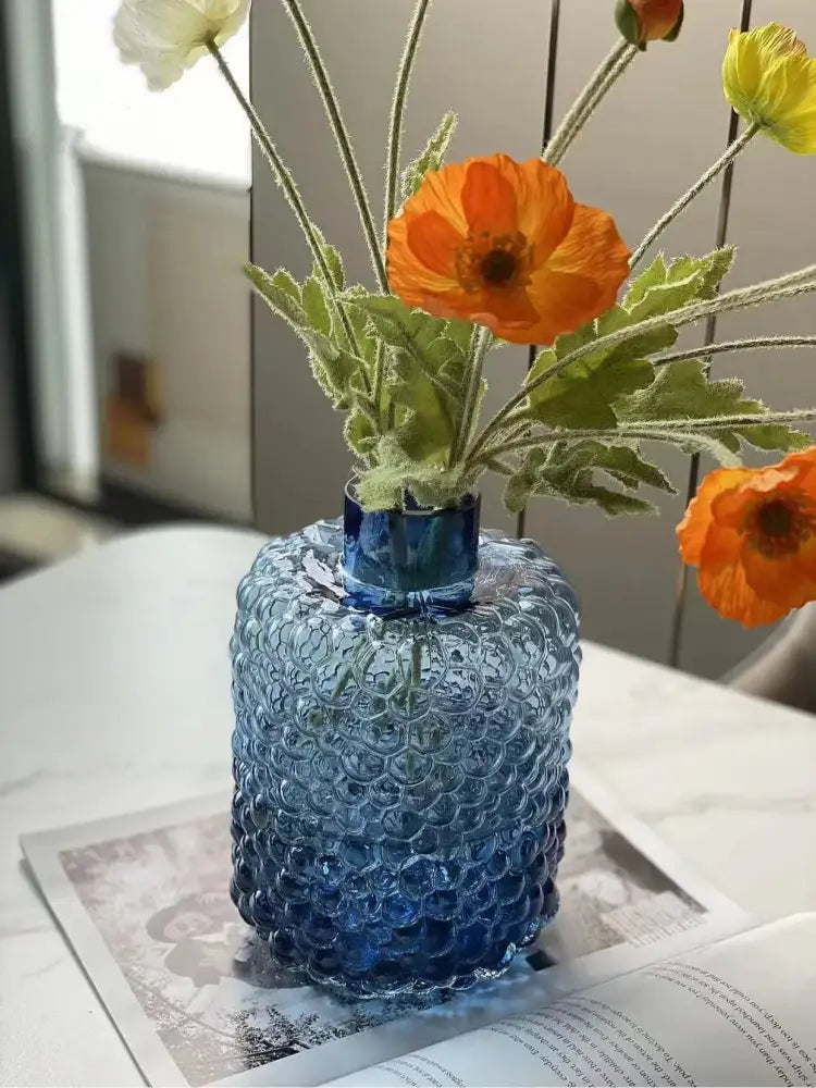 Blue Textured Glass Vase