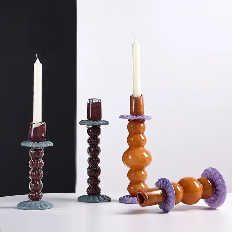 Burgundy Glass Candlestick Holder