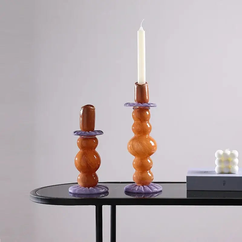 Burgundy Glass Candlestick Holder