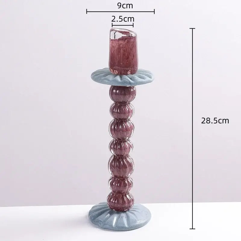Burgundy Glass Candlestick Holder