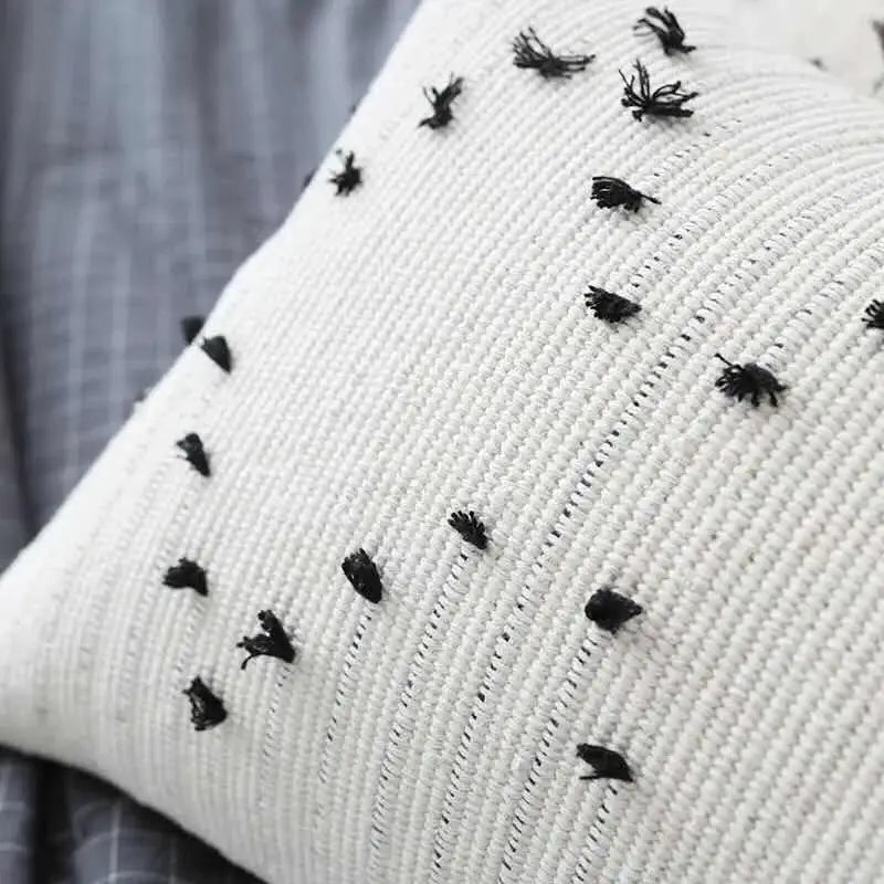 Cream Geometric Tassel Cushion