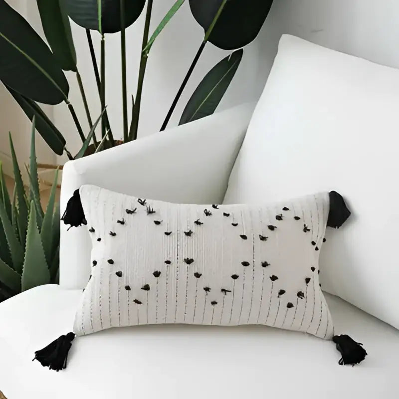 Cream Geometric Tassel Cushion
