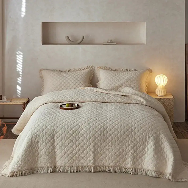 Cream Cotton Quilted Bedspread