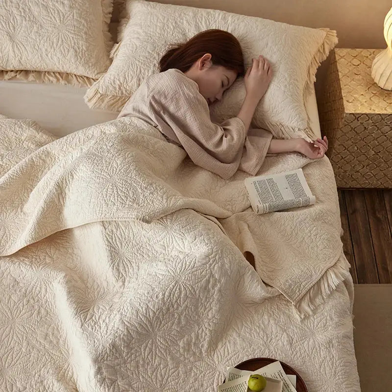 Cream Cotton Quilted Bedspread