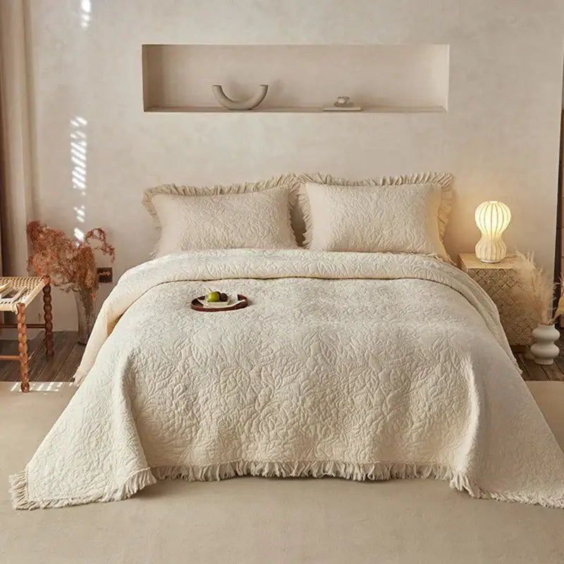 Cream Cotton Quilted Bedspread