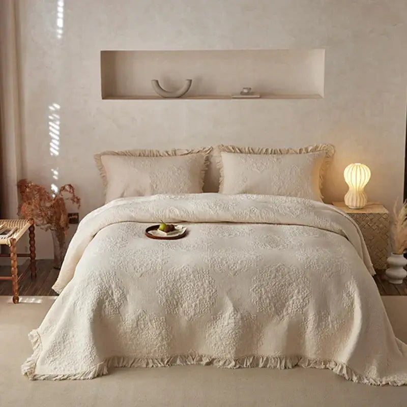 Cream Cotton Quilted Bedspread